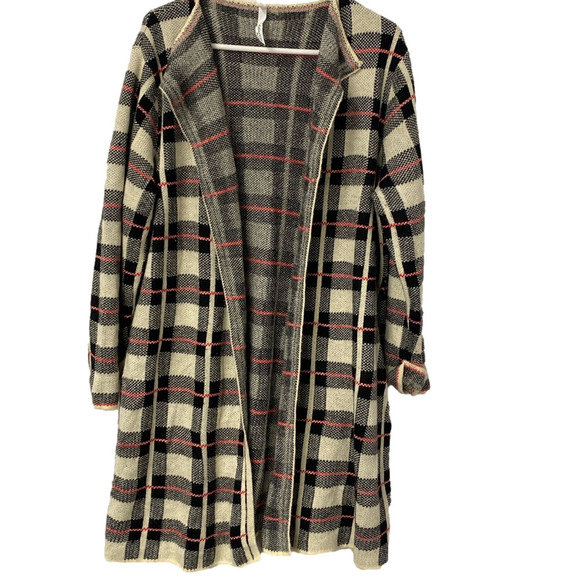 NY Collection Women's Plaid Long Cardigan Sweater Size 2X Black, Red and Beige‎ - Picture 1 of 7